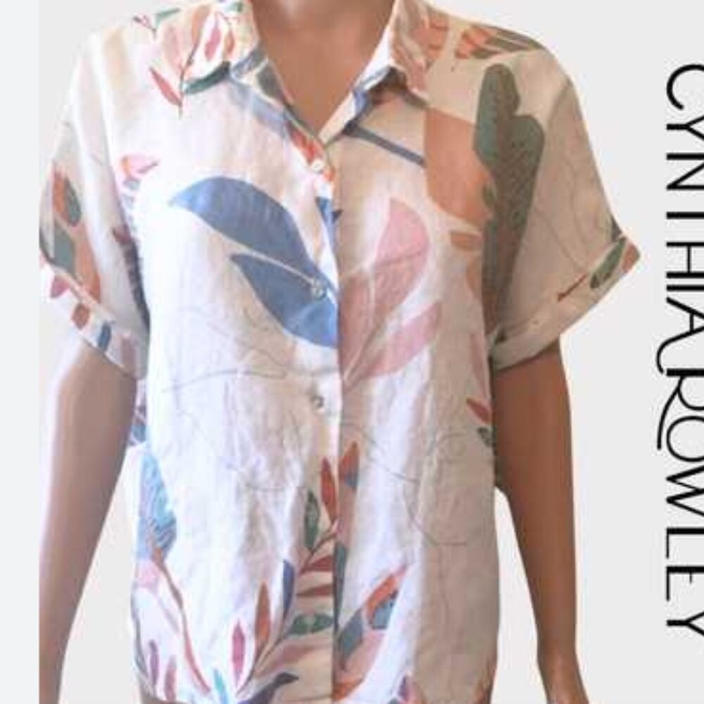 Cynthia Rowley Multicolor Leaf Print Button Down Shirt